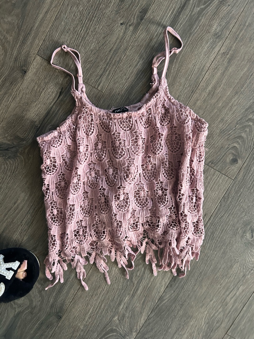 Rue21 Dusty Pink Crochet Fringe Cami